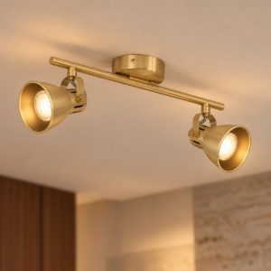 Eglo seras plafoniera con 2 faretti gu10 led 5,6w 3000k orientabili 37cm per ingresso moderna ottone e oro