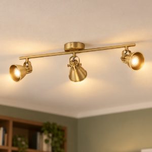 Eglo seras plafoniera con 3 faretti gu10 led 8,4w 3000k orientabili 59,5cm per soggiorno moderna ottone e oro