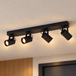 Eglo sorego plafoniera con 4 faretti gu10 led 11,2w 3000k orientabili 58cm per ingresso moderna nera