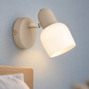 Eglo corato applique con faretto e14 orientabile 8,5cm per camera da letto moderna sabbia e nichel satinato