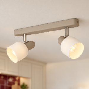 Eglo corato plafoniera con 2 faretti e14 orientabili 30cm per cucina moderna sabbia e nichel satinato