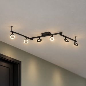 Eglo cardillio 1 plafoniera con 6 faretti led 29,1w 3000k orientabili 158,5cm per corridoio moderna nera