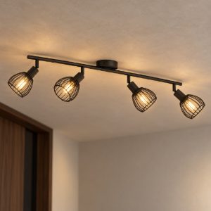 Eglo sonnino plafoniera con 4 faretti e14 orientabili 78cm per corridoio moderna nera