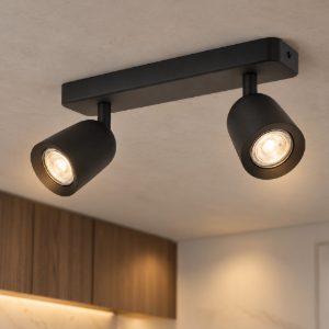 Eglo camaldoli plafoniera con 2 faretti gu10 orientabili 30cm per cucina moderna nera