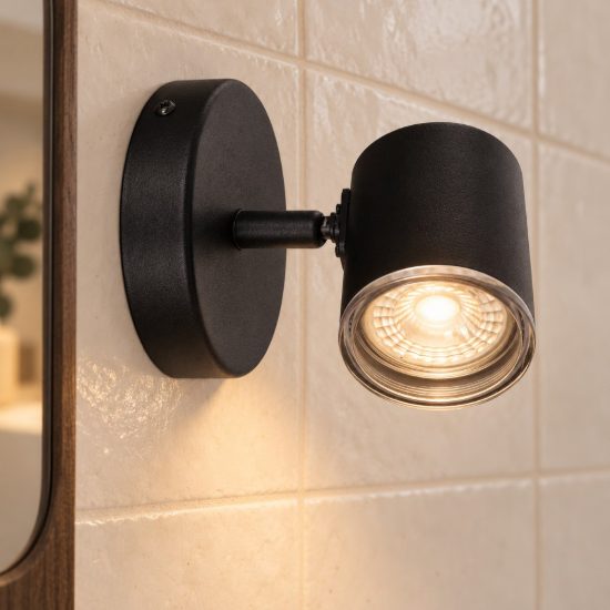 Eglo consuma 1 applique con faretto gu10 orientabile 11cm ip44 per bagno moderna nera