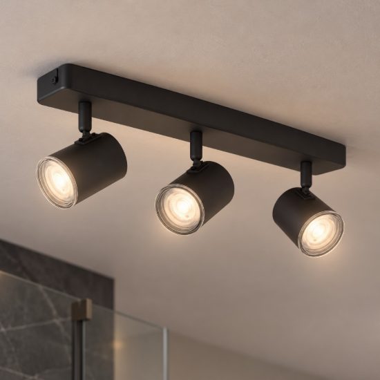 Eglo consuma 1 plafoniera con 3 faretti gu10 orientabili 40cm ip44 per bagno moderna nera