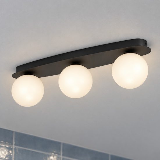 Eglo castrovido plafoniera 3 luci g9 led 12,6w 3000k 58cm ip44 per bagno moderna nera