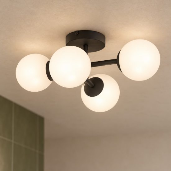 Eglo castrovido plafoniera 4 luci g9 led 16,8w 3000k 47,5cm ip44 per bagno moderna nera