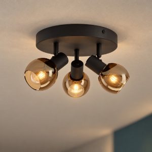 Eglo castellazo plafoniera con 3 faretti e14 orientabili 25cm per corridoio moderna nera con vetro color rame