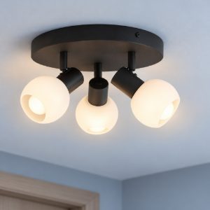 Eglo castellazo plafoniera con 3 faretti e14 orientabili 25cm per corridoio moderna nera con vetro bianco