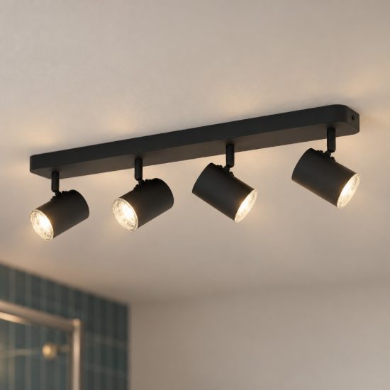 Eglo consuma 1 plafoniera con 4 faretti gu10 orientabili 58cm ip44 per bagno moderna nera