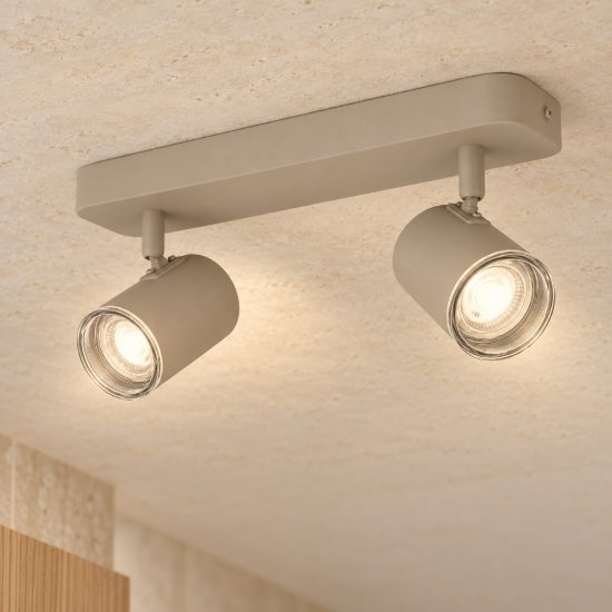 Eglo consuma 1 plafoniera con 2 faretti gu10 orientabili 28cm ip44 per bagno moderna sabbia