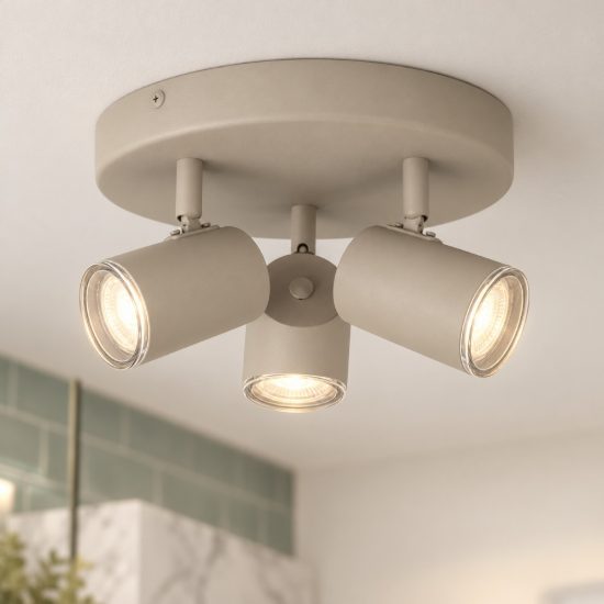 Eglo consuma 1 plafoniera con 3 faretti gu10 orientabili 25cm ip44 per bagno moderna sabbia