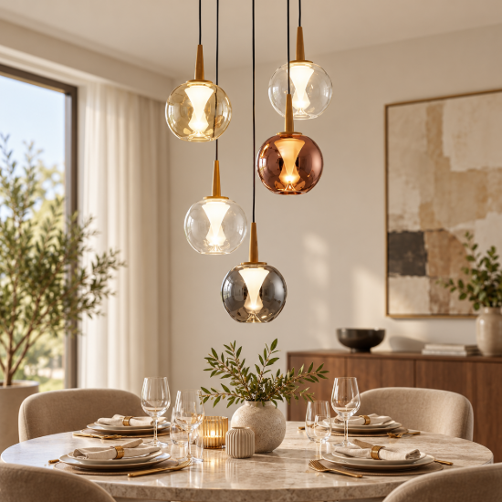 Lampadario moderno sfere oro vetro per ingresso led 25w 3000k