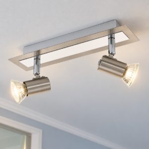 Eglo rottelo plafoniera con 2 faretti gu10 led 9,2w 3000k orientabili 28cm per corridoio moderna nichel e cromo