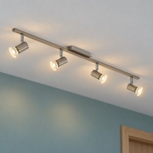 Eglo rottelo plafoniera con 4 faretti gu10 led 18,4w 3000k orientabili 78cm per corridoio moderna nichel e cromo
