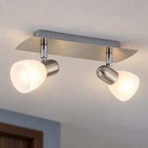 Eglo enea plafoniera con 2 faretti e14 orientabili 30cm per corridoio moderna nichel