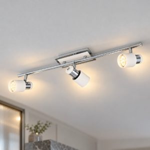 Eglo davida plafoniera con 3 faretti gu10 led 13,8w 3000k orientabili 58cm per ingresso moderna cromo e bianca