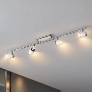 Eglo davida plafoniera con 4 faretti gu10 led 18,4w 3000k orientabili 78cm per soggiorno moderna cromo e bianca