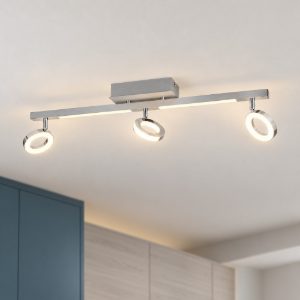 Eglo cardillio 1 plafoniera con 3 faretti led 16,2w 3000k orientabili 68,5cm per cucina moderna alluminio e cromo