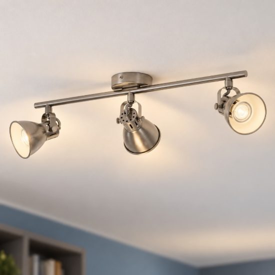 Eglo seras plafoniera con 3 faretti gu10 led 8,4w 3000k orientabili 59,5cm per soggiorno moderna nichel invecchiato e panna