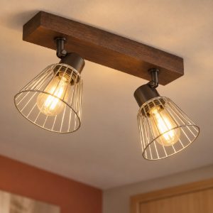Eglo sambatello plafoniera con 2 faretti e27 orientabili 33,5cm per ingresso moderna marrone e argento