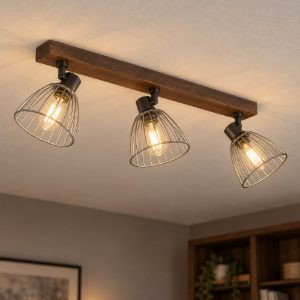 Eglo sambatello plafoniera con 3 faretti e27 orientabili 57,5cm per soggiorno moderna marrone e argento