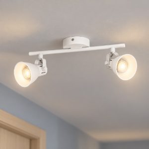 Eglo seras 1 plafoniera con 2 faretti gu10 led 5,6w 3000k orientabili 37cm per corridoio moderna bianca