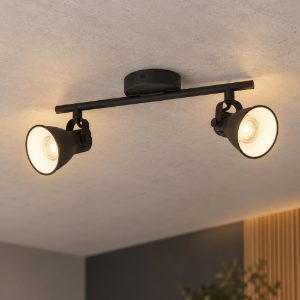 Eglo seras 2 plafoniera con 2 faretti gu10 led 5,6w 3000k orientabili 37cm per soggiorno moderna nera
