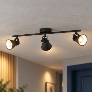 Eglo seras 2 plafoniera con 3 faretti gu10 led 8,4w 3000k orientabili 59,5cm per corridoio moderna nera