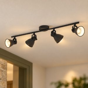Eglo seras 2 plafoniera con 4 faretti gu10 led 11,2w 3000k orientabili 77cm per corridoio moderna nera
