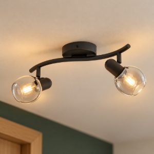 Eglo pollica plafoniera con 2 faretti e14 orientabili 36,5cm per ingresso moderna nera
