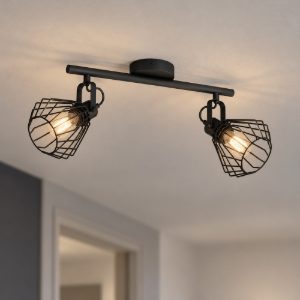 Eglo tabillano plafoniera con 2 faretti e27 orientabili 44cm per corridoio moderna nera