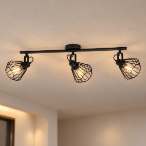 Eglo tabillano plafoniera con 3 faretti e27 orientabili 77,5cm per ingresso moderna nera
