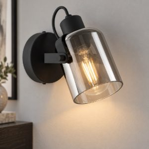 Eglo berregas applique con faretto e27 orientabile 11cm per ingresso moderna nera e cromo