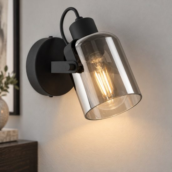 Eglo berregas applique con faretto e27 orientabile 11cm per ingresso moderna nera e cromo