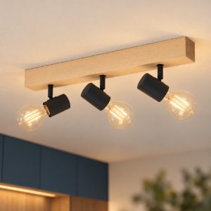 Eglo townshend 3 plafoniera con 3 faretti e27 orientabili 48cm per cucina moderna marrone e nera