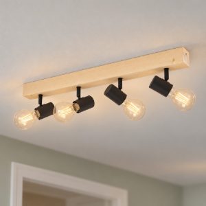 Eglo townshend 3 plafoniera con 4 faretti e27 orientabili 63cm per corridoio moderna marrone e nera