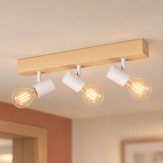 Eglo townshend 3 plafoniera con 3 faretti e27 orientabili 48cm per ingresso moderna marrone e bianca