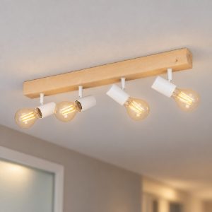 Eglo townshend 3 plafoniera con 4 faretti e27 orientabili 63cm per corridoio moderna marrone e bianca