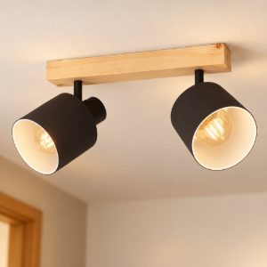 Eglo batallas plafoniera con 2 faretti e27 orientabili 30cm per corridoio moderna marrone e nera