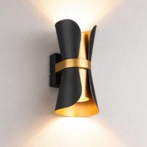 Applique da parete nero oro 2 luci design moderna