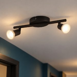 Eglo buzz-led plafoniera con 2 faretti gu10 led 5,6w 3000k orientabili 28,5cm per corridoio moderna nera