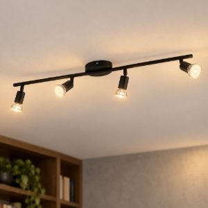 Eglo buzz-led plafoniera con 4 faretti gu10 led 11,2w 3000k orientabili 68,5cm per soggiorno moderna nera