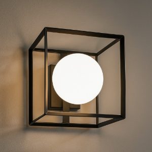 Applique da parete cube nero sfera bianca perenz illuminazione