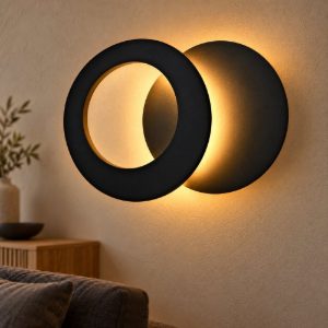 Applique per salotto tonda nera led 10w 3000k 22cm design moderna