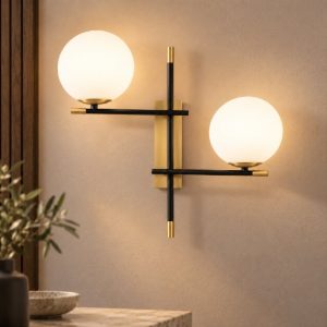 Applique 44cm da parete contemporanea sferica nero oro opale vetro per soggiorno