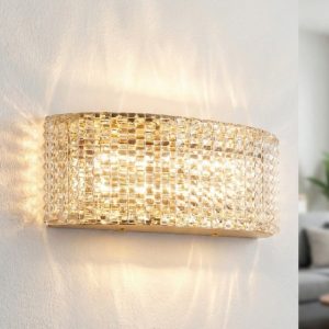 Applique classica da parete curvo oro effetto cristallo per soggiorno led 6w 3000k