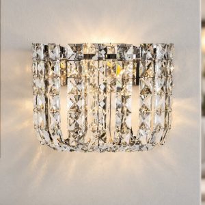 Applique da parete classico cromo cristallo per soggiorno led 12w 3500k 27cm