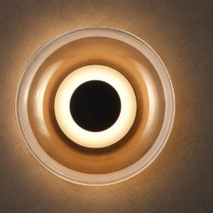 Applique per salotto nero vetro led 5w 3000k 18cm tonda design moderna